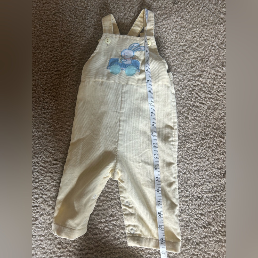 Vintage Health-Tex Baby Bunny Corduroy Overalls Yellow 6M Easter Spring - Picture 5 of 8